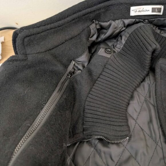 Men's Winter Pea Coat Large Slim Fit Single Breasted Short Jacket Woolen Blend - Picture 6 of 6